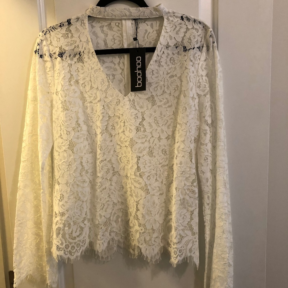 Boohoo Women's White Lace Sheer Top